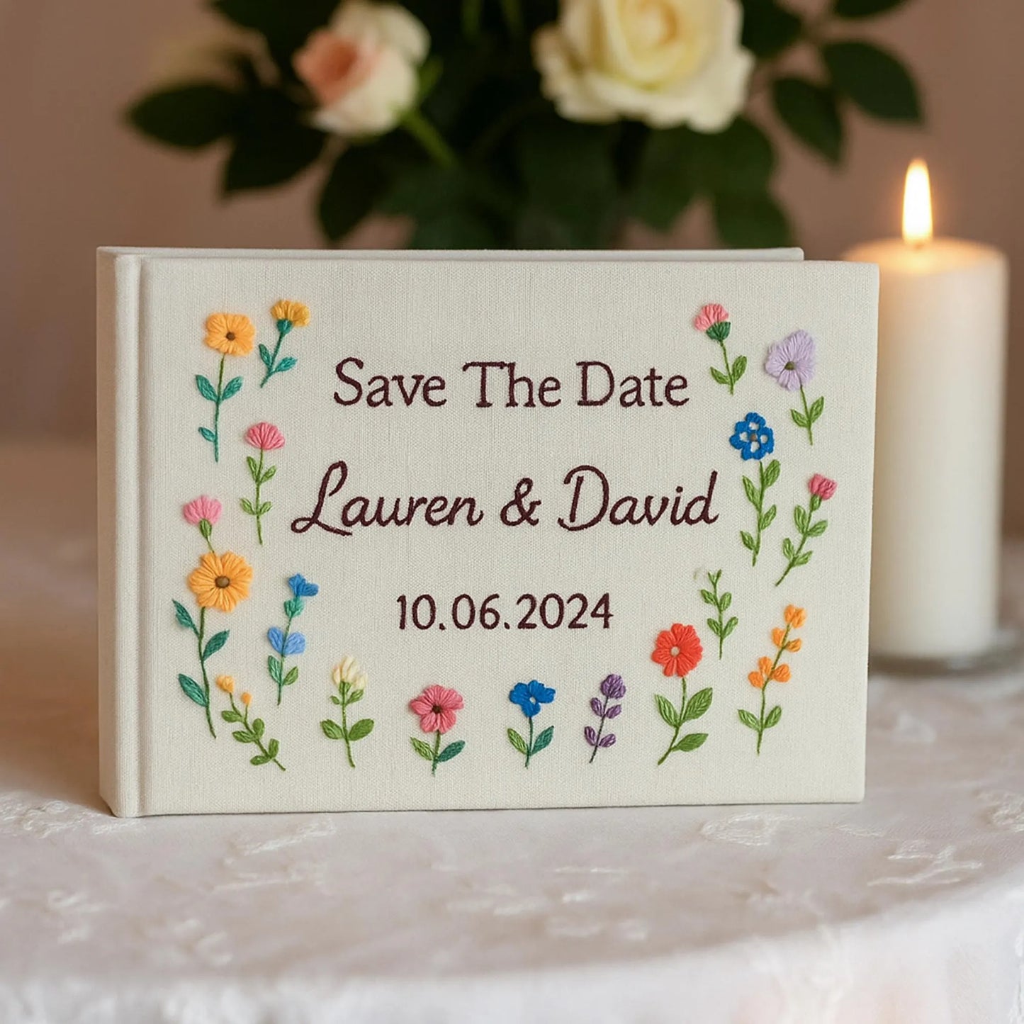 Custom Floral Hand Embroidered Wedding Guest Book, Personalized Memory Album, Floral Wedding Guestbook Ideas, Custom Personalized Memory Book