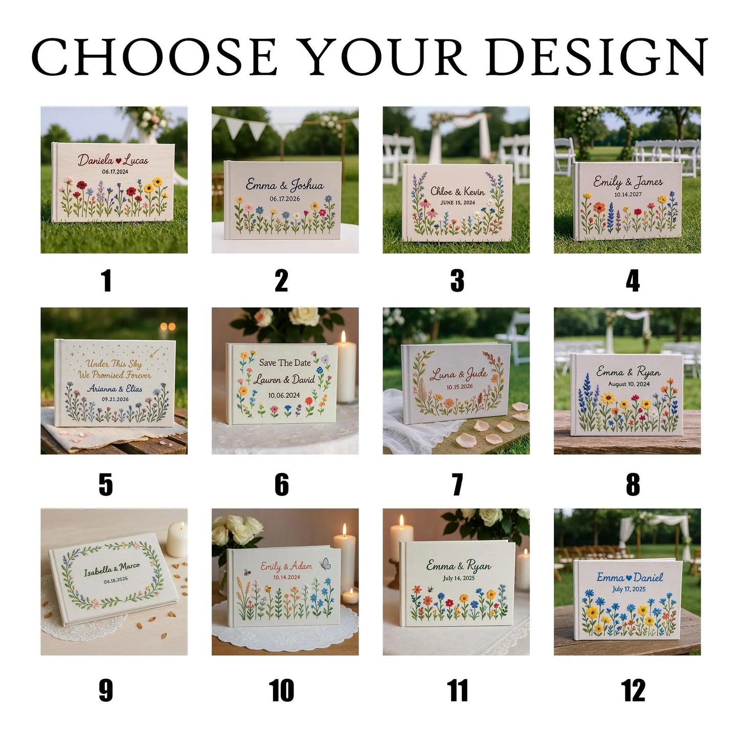 Custom Floral Hand Embroidered Wedding Guest Book, Personalized Memory Album, Floral Wedding Guestbook Ideas, Custom Personalized Memory Book