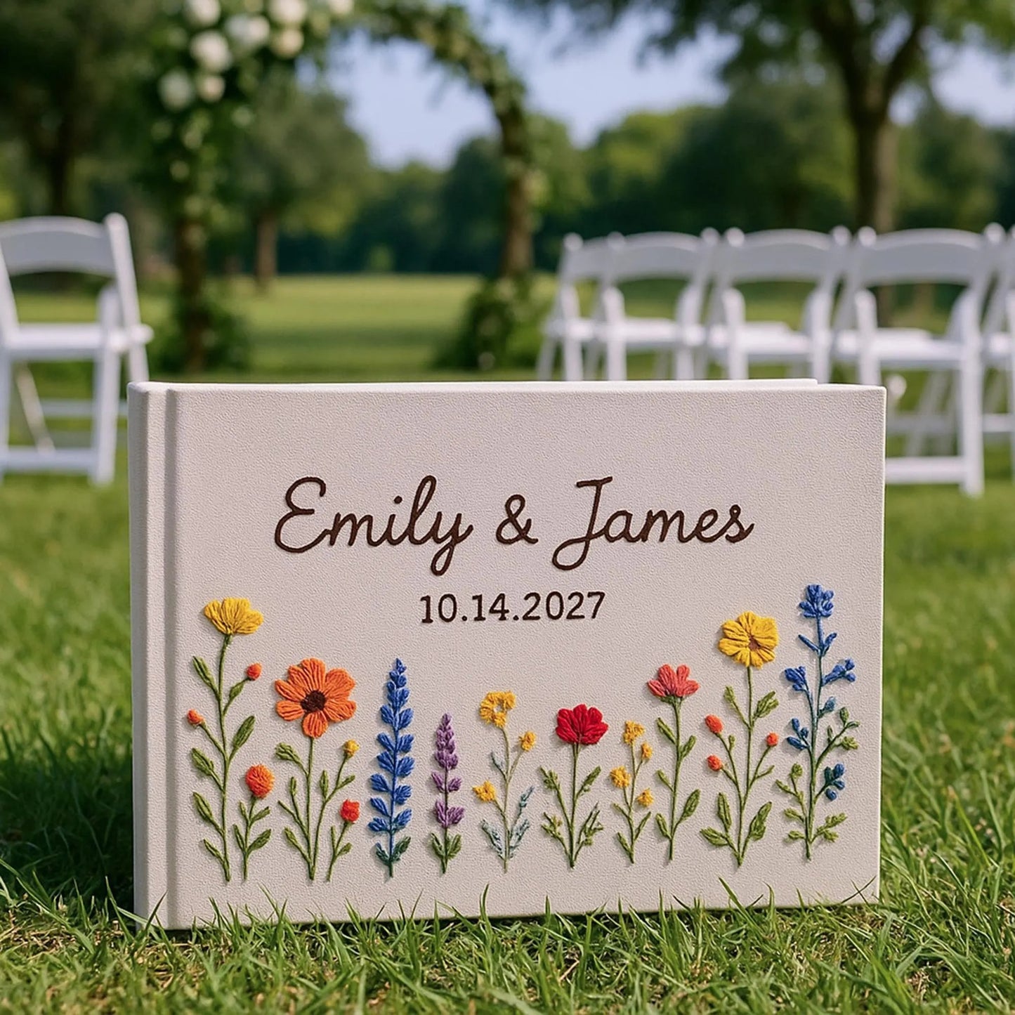 Custom Floral Hand Embroidered Wedding Guest Book, Personalized Memory Album, Floral Wedding Guestbook Ideas, Custom Personalized Memory Book