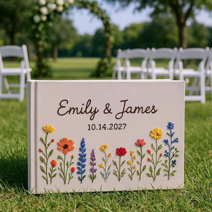 Custom Floral Hand Embroidered Wedding Guest Book, Personalized Memory Album, Floral Wedding Guestbook Ideas, Custom Personalized Memory Book