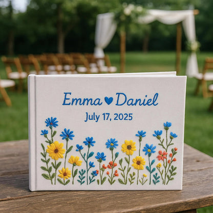 Custom Floral Hand Embroidered Wedding Guest Book, Personalized Memory Album, Floral Wedding Guestbook Ideas, Custom Personalized Memory Book