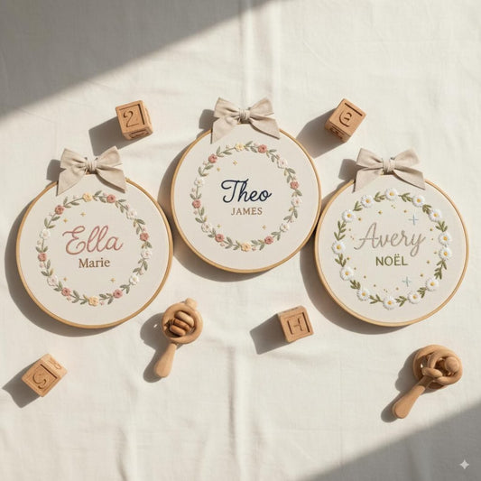 Custom Embroidered Baby Name Hoop, Personalized Floral Nursery Art Decor