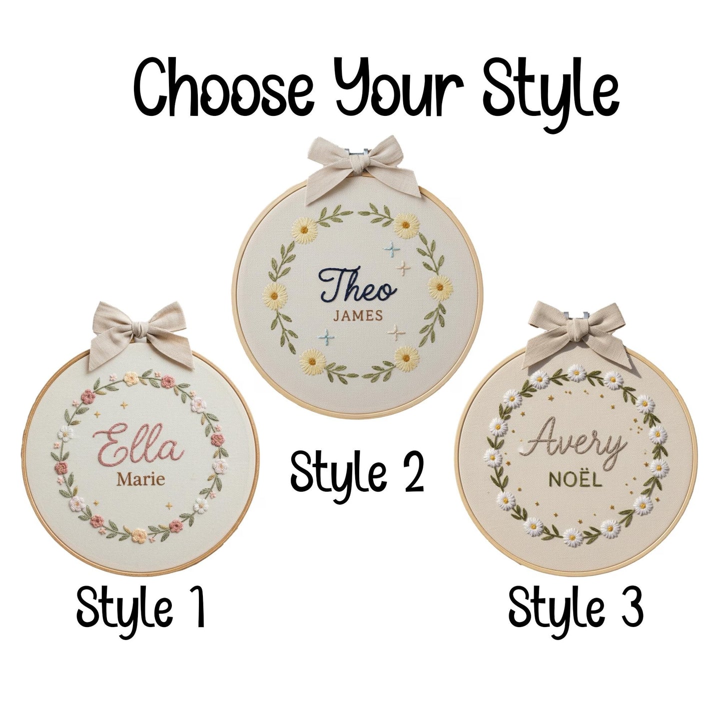 Custom Embroidered Baby Name Hoop, Personalized Floral Nursery Art Decor