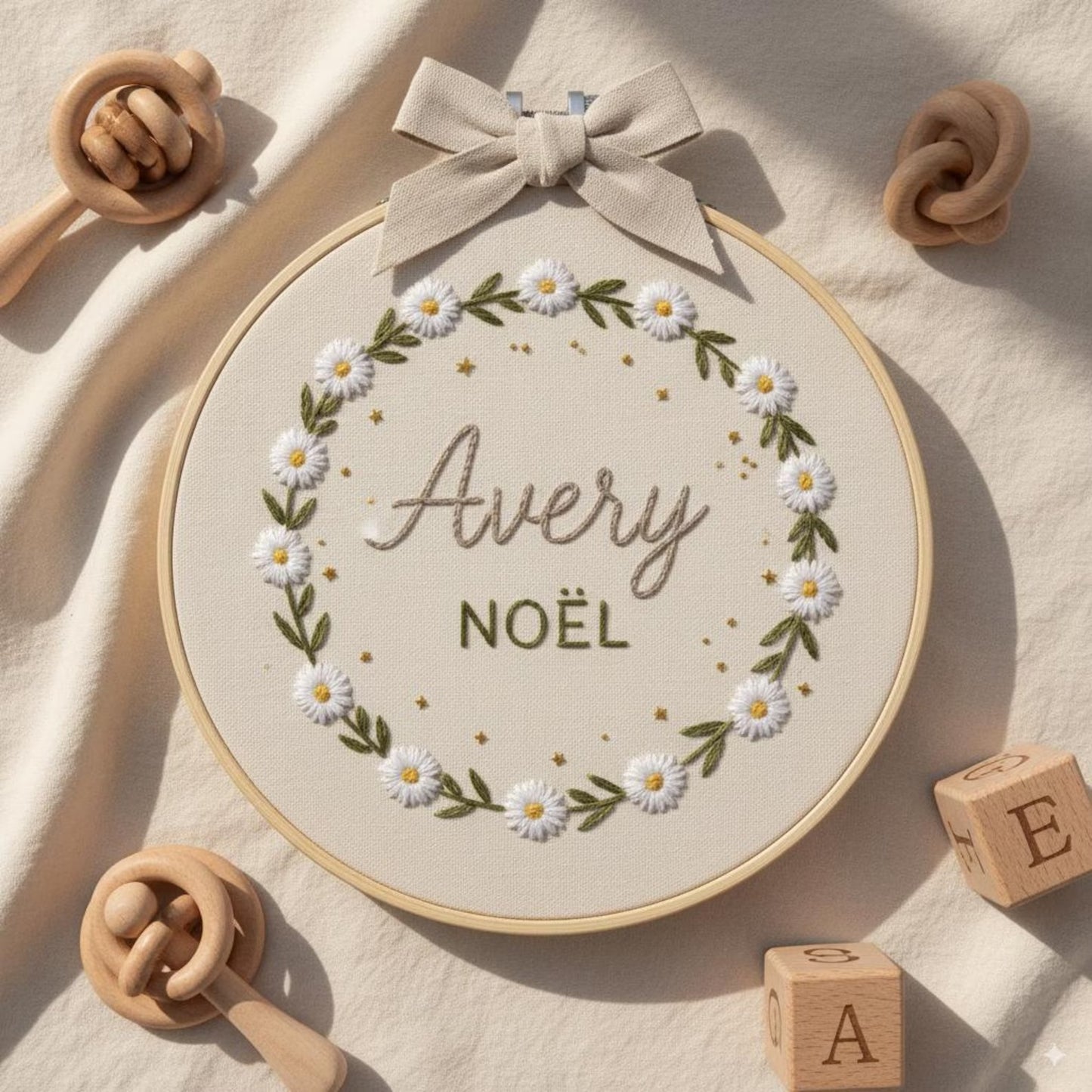 Custom Embroidered Baby Name Hoop, Personalized Floral Nursery Art Decor
