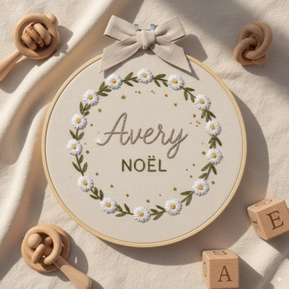 Custom Embroidered Baby Name Hoop, Personalized Floral Nursery Art Decor