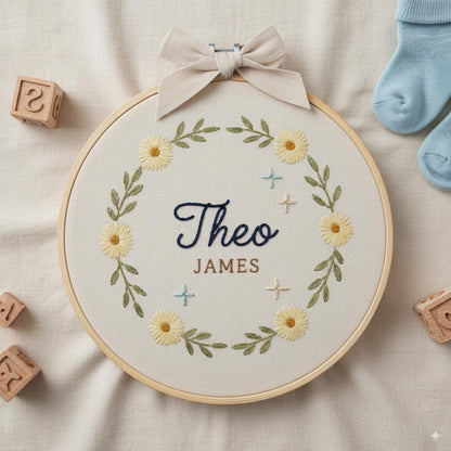 Custom Embroidered Baby Name Hoop, Personalized Floral Nursery Art Decor