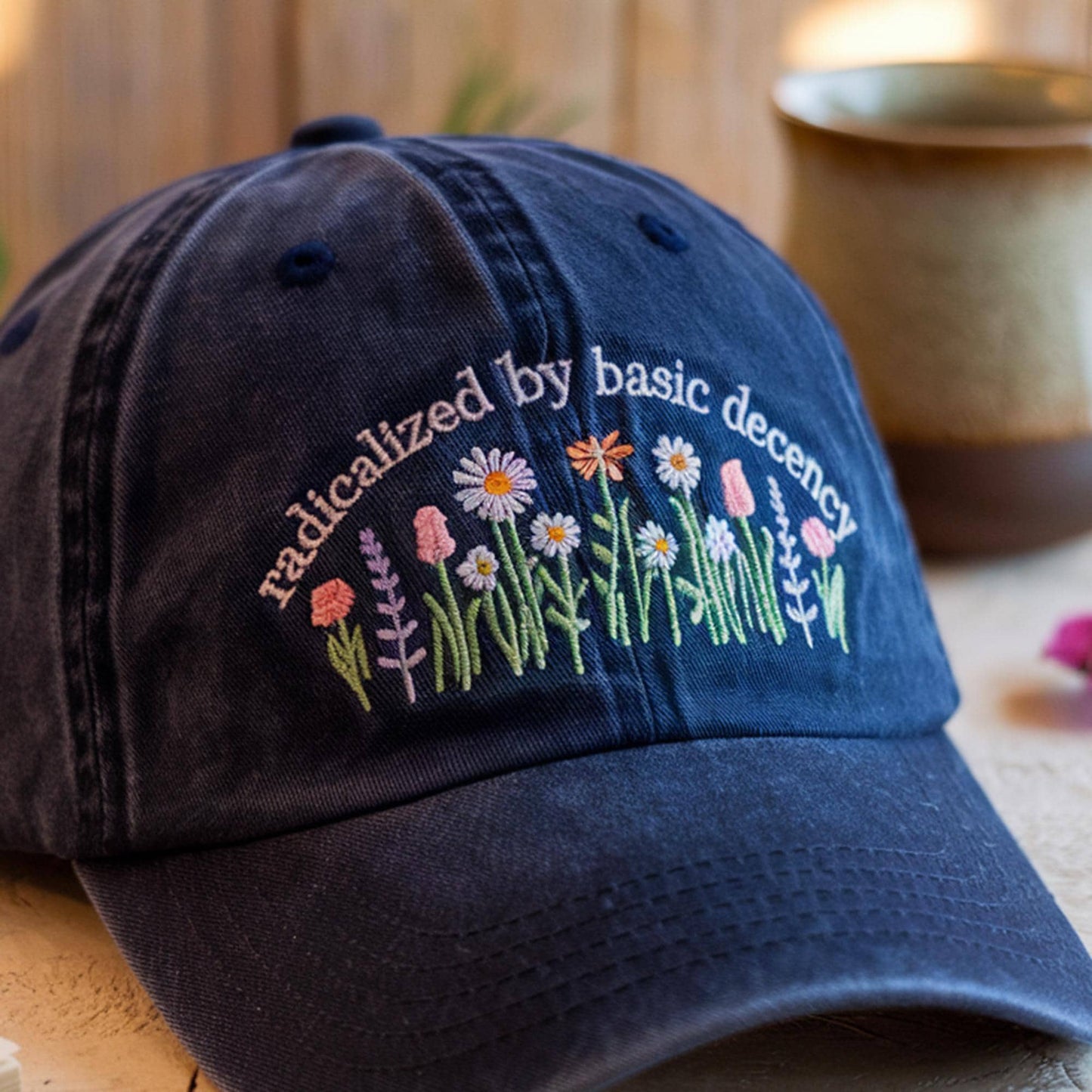 Radicalized By Basic Decency Embroidered Hat, Feminist Baseball Cap