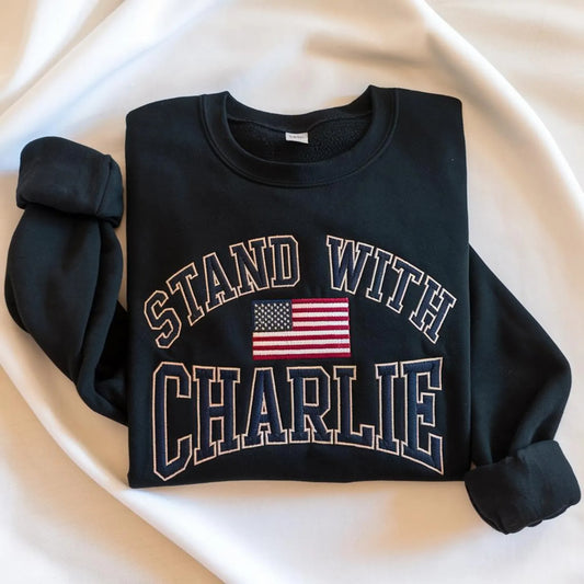 Pray For Charlie Kirk Embroidered Sweatshirt,  Patriotic Sweatshirt, Political Sweatshirt, Christian Apparel Gift