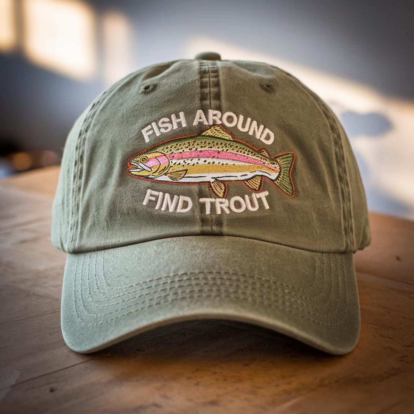 Fish Around Find Trout Embroidered Dad Cap, Fish Lover Gift, Fisherman Gift, Fishing Cap For Him