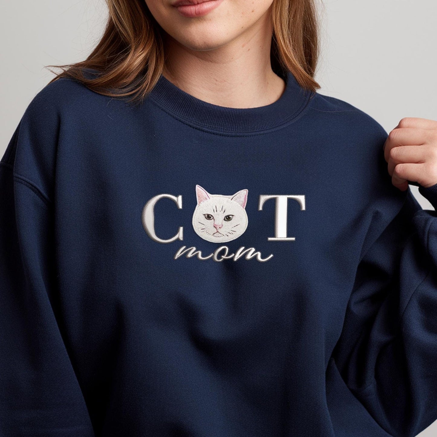 Embroidered Pet Portrait Cat Mom Sweatshirt