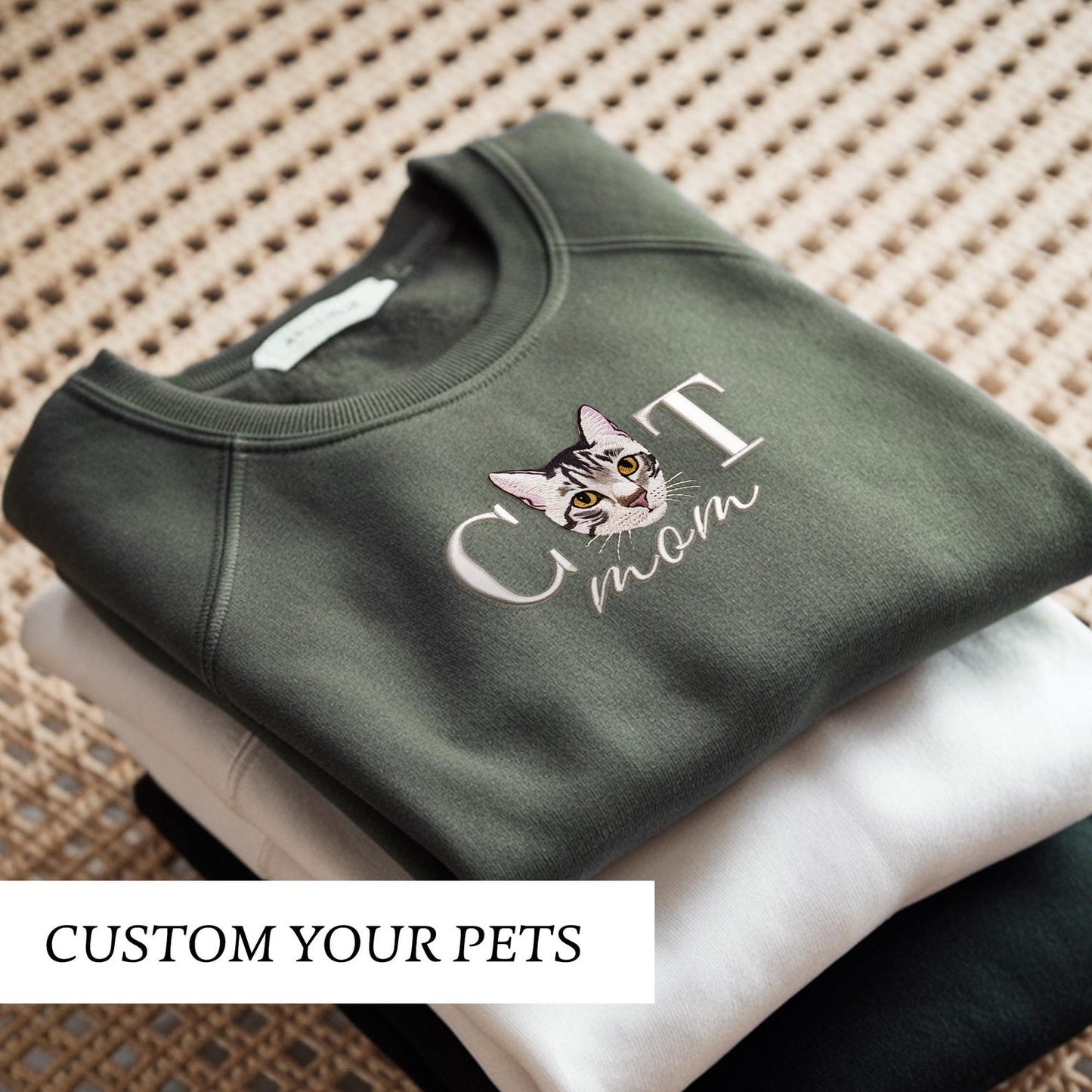 Embroidered Pet Portrait Cat Mom Sweatshirt