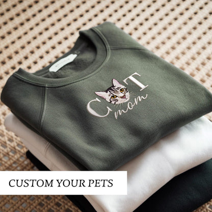 Embroidered Pet Portrait Cat Mom Sweatshirt