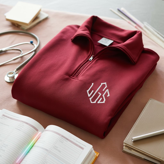 Monogrammed Quarter Zip Sweatshirt, Custom letter, Embroidery text.