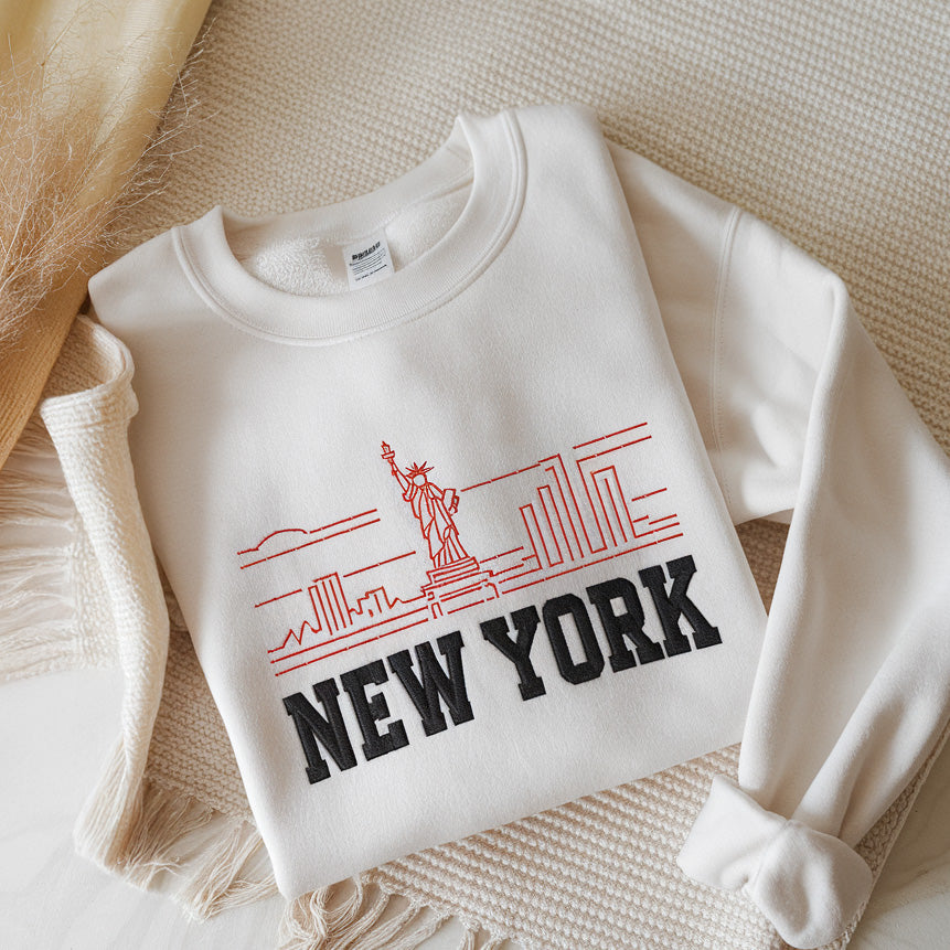Custom Embroidered New York City Landscape Sweatshirt, Personalized U.S. Travel, Hometown Gift