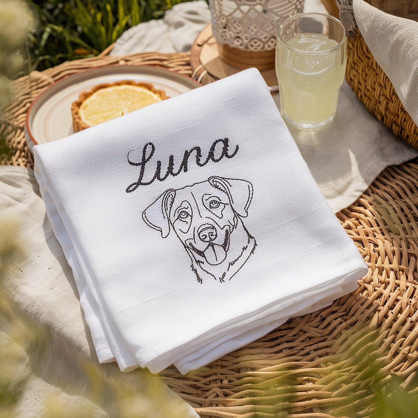 Embroidered Custom Dog Tea Towel