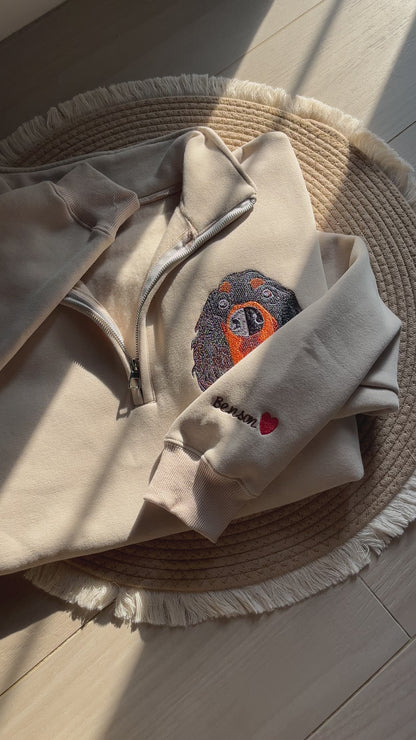 Custom Embroidered Pet Face Quarter Zip Sweatshirt