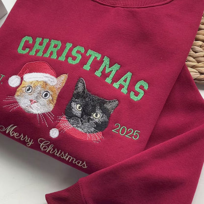 Personalized Pet Face Christmas Embroidered Sweatshirt