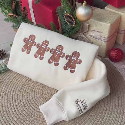 Embroidered Gingerbread Men Christmas Sweatshirt, Holiday Crewneck