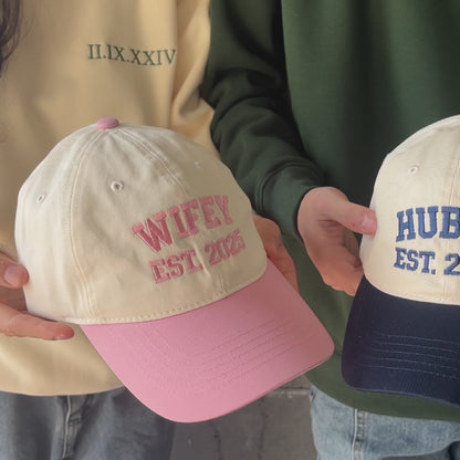 Custom Valentine Couple Caps, Embroidered Hubby and Wifey Hats