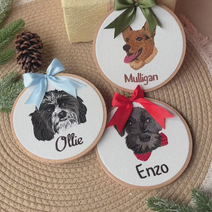 Custom Embroidered Pet Portrait Christmas Ornament