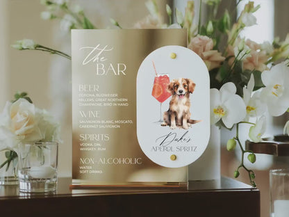 Custom Wedding Bar Sign With Dog And Signature Drink, Dog Cocktails Sign, Wedding Bar Menu