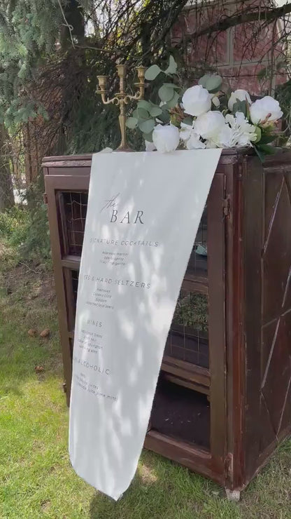 Custom Wedding Bar Menu Sign, Linen Signature Cocktails Sign, Minimalist Fabric Drink Menu, Personalized Reception Decor