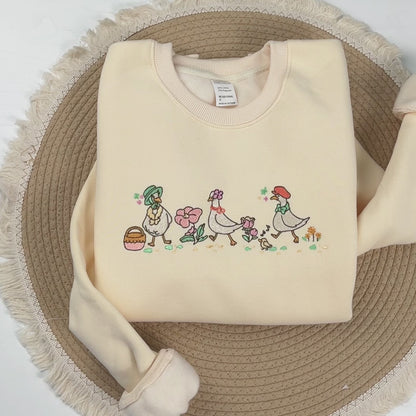 Embroidered Floral Geese Sweatshirt, Cute Animal Shirt