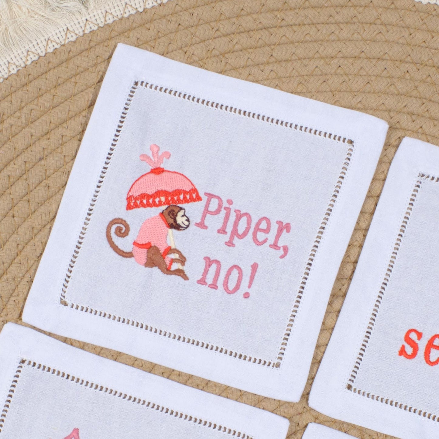 White Lotus Embroidered Cocktail Napkins