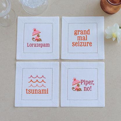 White Lotus Embroidered Cocktail Napkins