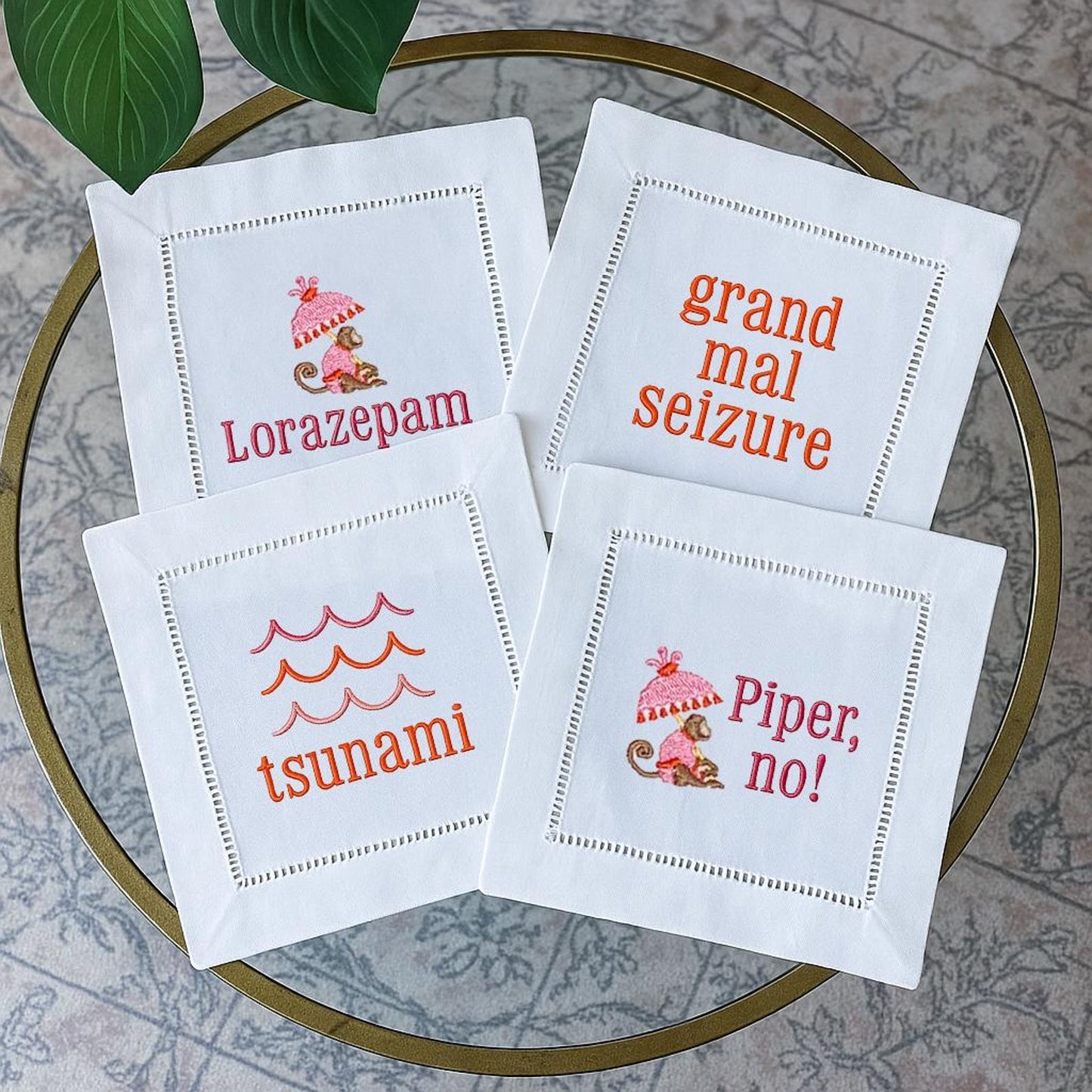 White Lotus Embroidered Cocktail Napkins