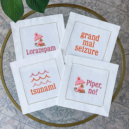 White Lotus Embroidered Cocktail Napkins