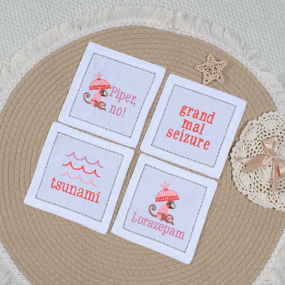White Lotus Embroidered Cocktail Napkins