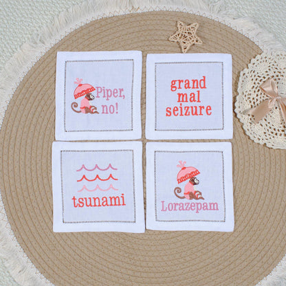White Lotus Embroidered Cocktail Napkins