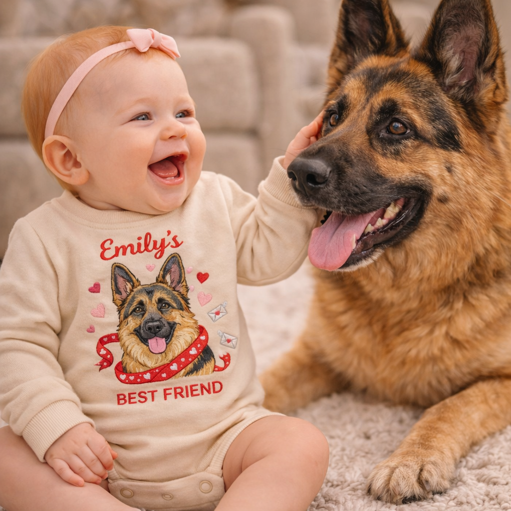 Personalized Embroidered German Shepherd Baby Onesie – Best Friend Gift for Dog Mom