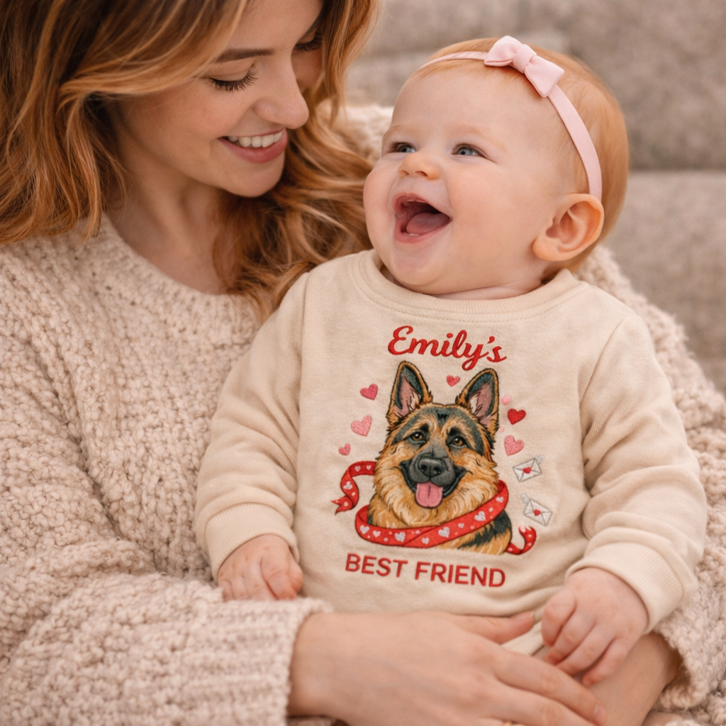 Personalized Embroidered German Shepherd Baby Onesie – Best Friend Gift for Dog Mom