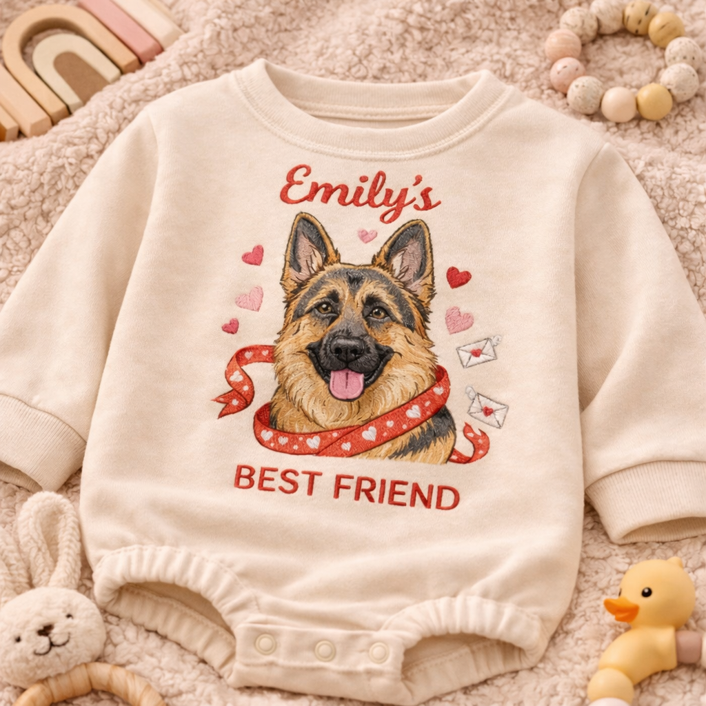 Personalized Embroidered German Shepherd Baby Onesie – Best Friend Gift for Dog Mom