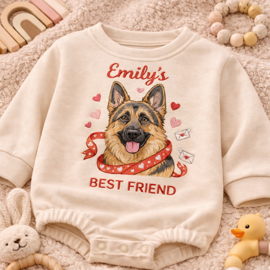 Personalized Embroidered German Shepherd Baby Onesie – Best Friend Gift for Dog Mom