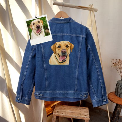 Personalized Pet Portrait Denim Jacket, Custom Pet Lover Jean Jacket, Dog Mom Gift Idea