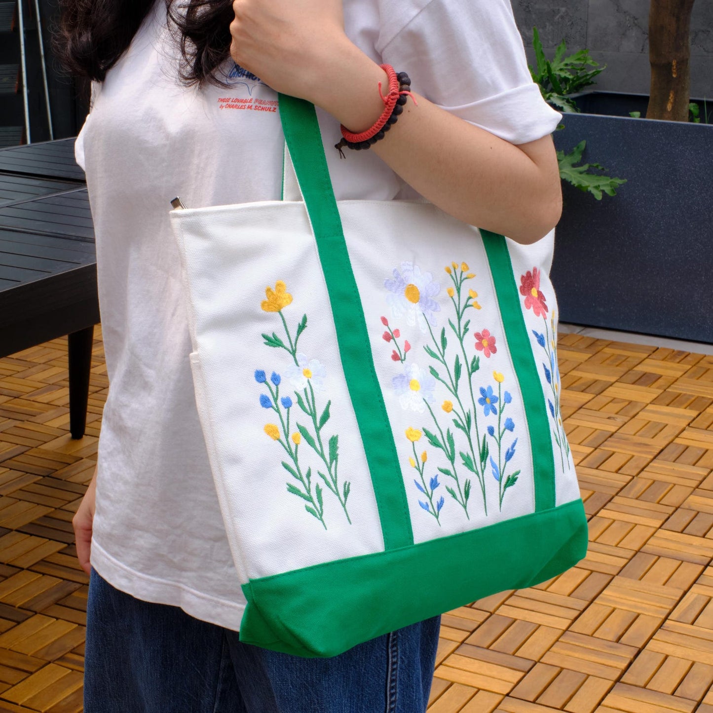 Flower Garden Embroidered Tote Bag