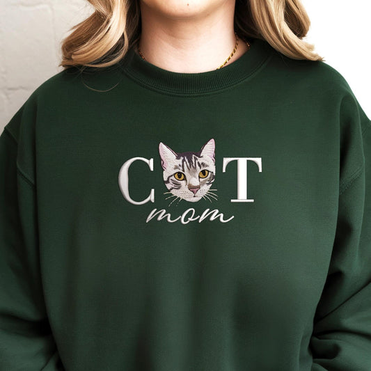 Embroidered Pet Portrait Cat Mom Sweatshirt