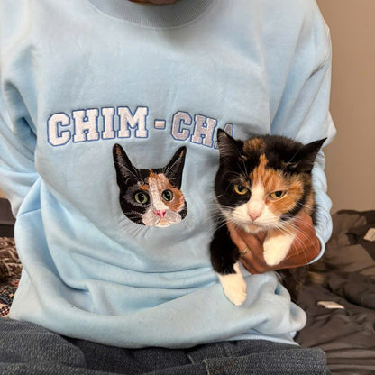 Custom Embroidery Pet Face Portrait Sweatshirt, Dog Dad Gift