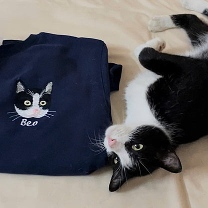 Custom Cat Portrait Embroidered Sweatshirt, Gift Idea for Pet Lovers